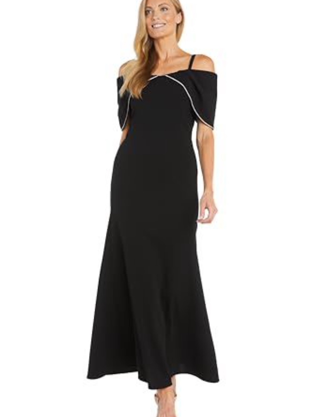 R&M Richards 12 Black Off Shoulder Maxi Gown with Rhinestone Trim